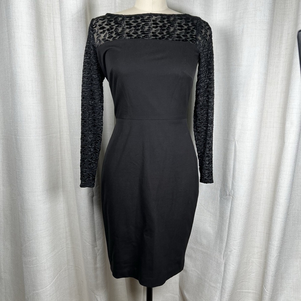 Roland Mouret for Banana Republic Black Sheath Dress Sheer Leopard‎ Print Size 8
